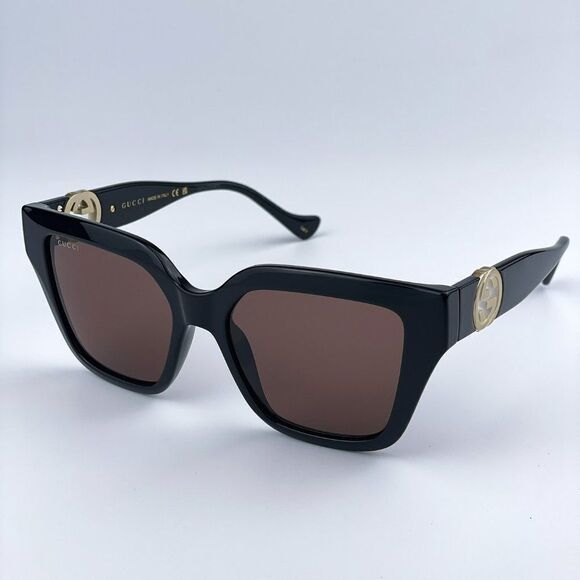 NEW Gucci GG1023S 005 Black Brown Square Chain Women Sunglasses - Picture 1 of 13